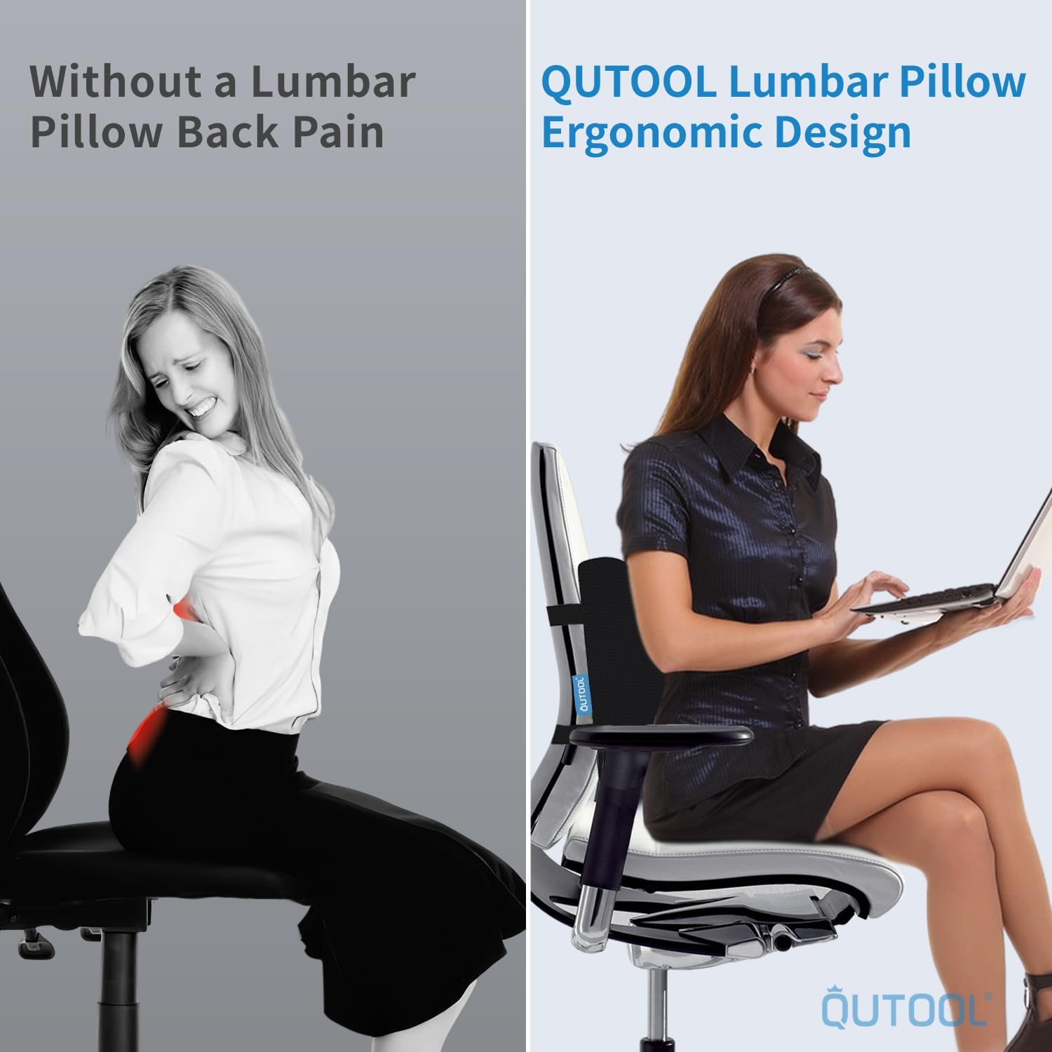 Picture of Lumbar Support Pillow for Office Chair, Memory Foam Office Chair Back Support,Lower Back Pillow for Car Seat, Back Pain Relief, Back Pillow for Chair with Adjustable Strap - Multicolor