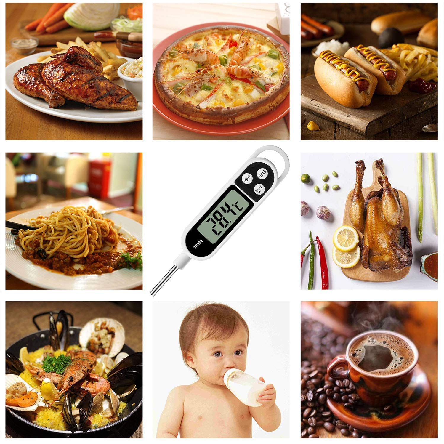 Picture of Digital Kitchen Food Thermometer TP300 Water Oil Thermometer for Meat Cooking Food Probe BBQ Electronic Oven Kitchen Tools - Multicolor