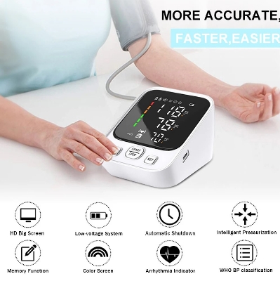 Picture of LED Big Display Blood Pressure Monitor USB Portable Automatic Digital sphygmomanometer heart rate Monitoring BP Monitor - White