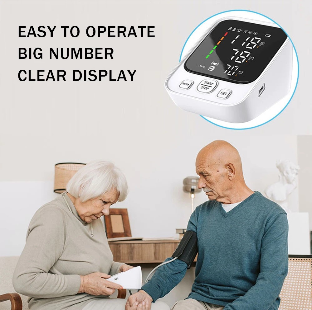 Picture of LED Big Display Blood Pressure Monitor USB Portable Automatic Digital sphygmomanometer heart rate Monitoring BP Monitor - White