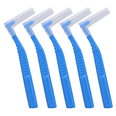 Picture of L Shaped Interdental Brushes for Between Teeth and Gums,5pcs Angle Interdental Brushes, Brush Micro Tight Cleaner, Plaque Removal, 6 Sizes(Blue), 5pcs Angle Interdental Brushes, L Shaped Interde - Multicolor