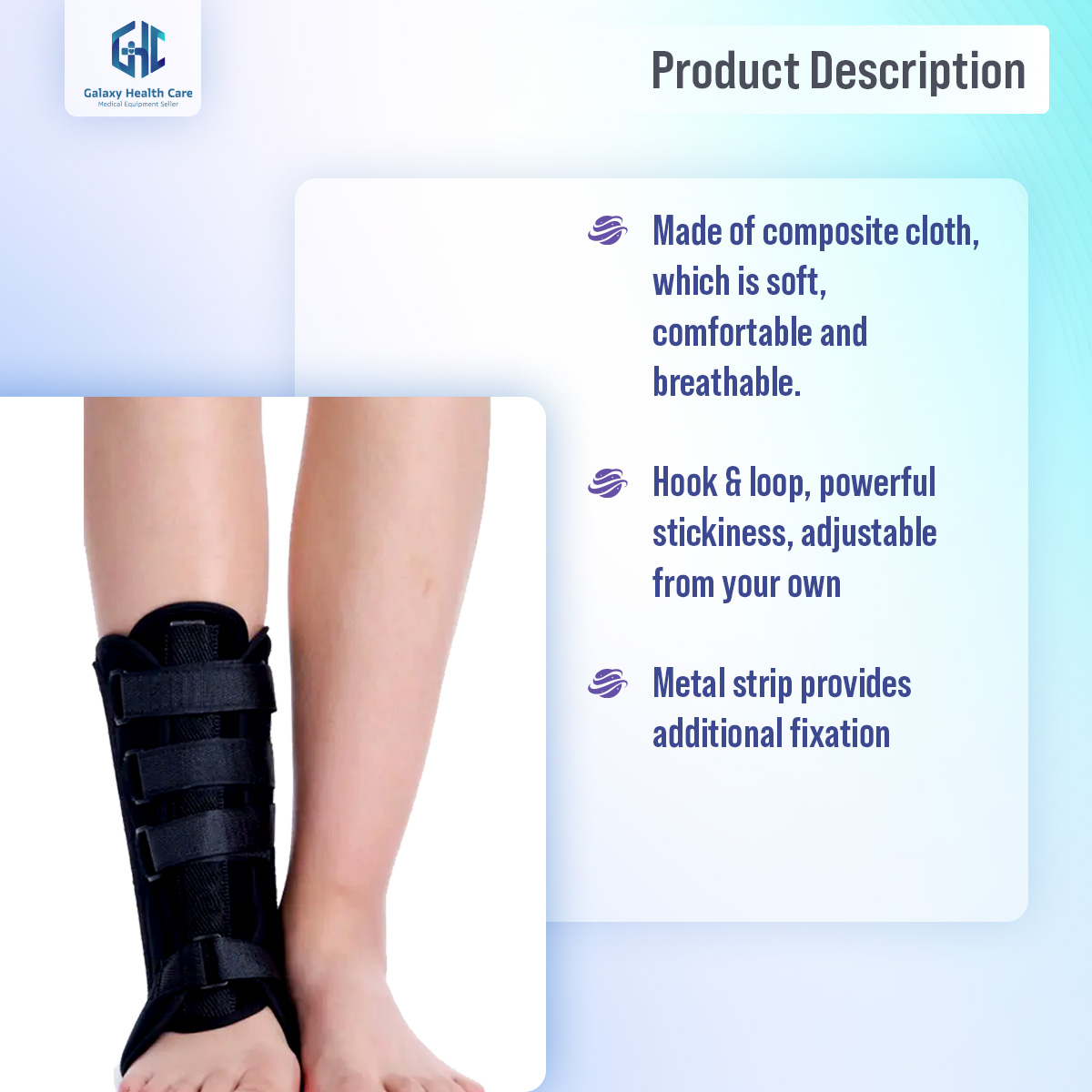 Picture of Foot Stabilizer Brace - Ankle Fixation Joint External Ankle Fracture Treatment Support - Black