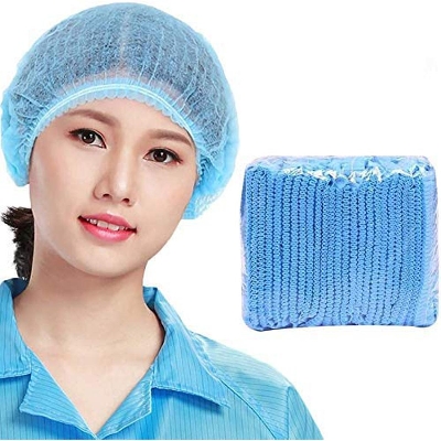 Picture of built with passion Disposable Bouffant Caps for Surgical, Restaurants & Home Use, 100 Pieces, (Blue) - Blue