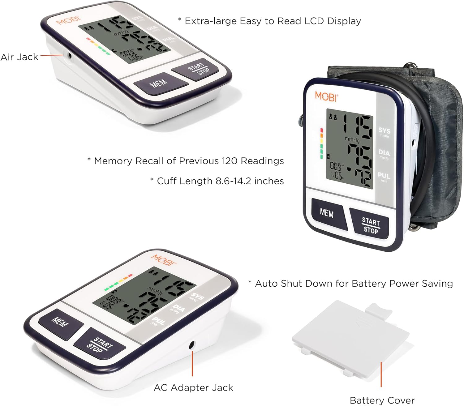 Picture of Blood Pressure Monitor Digital Upper Arm Blood Pressure Machine for Indoor/Outdoor Use with 120 Reading Memory Quick & Easy BP Machine Adjustable Arm Cuff 8.6"- 14.2" Large LCD Display - Multicolor