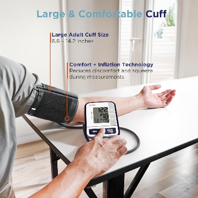 Picture of Blood Pressure Monitor Digital Upper Arm Blood Pressure Machine for Indoor/Outdoor Use with 120 Reading Memory Quick & Easy BP Machine Adjustable Arm Cuff 8.6"- 14.2" Large LCD Display - Multicolor