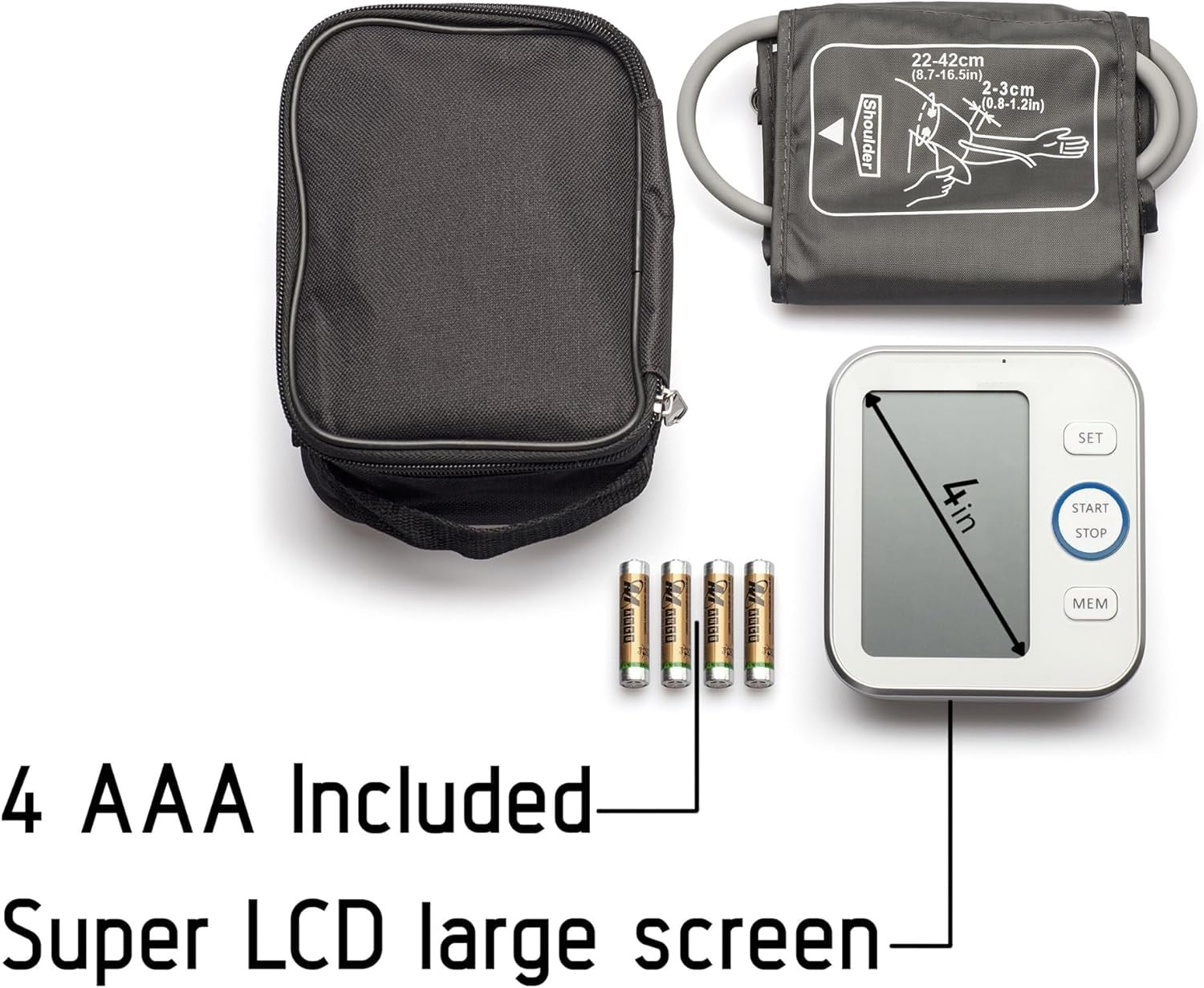 Picture of Digital Blood Pressure Monitor - Bp Machine - Automatic Upper Arm Blood Pressure Cuff 8.7-16.5 inches - Large LCD Display 120 Sets Memory - Device Bag & Batteries Included - Multicolor
