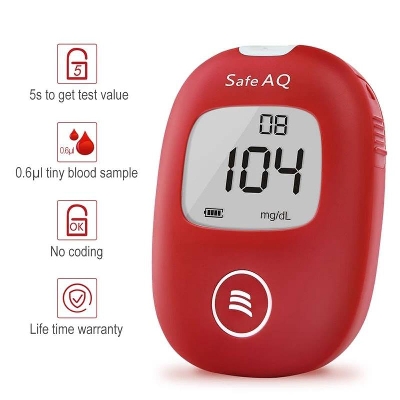 Picture of Safe AQ Smart 25 Blood Glucose Test Strips with Lancets Needles of for Diabetic Blood Sugar Detection Glucometer - Red