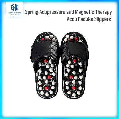 Picture of Spring Acupressure and Magnetic Therapy Accu Paduka Slippers for Full Body Blood Circulation Natural Leg Foot Massager Slippers For Men and Women ( Unisex ) - Black