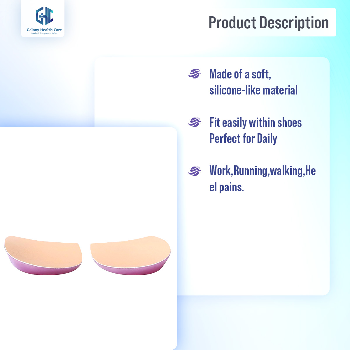 Picture of Galaxy Orthopedic Insoles Shoe Inserts Medial & Lateral Heel Wedge Lift Silicone Pads Corrective O/X Type Leg, Perfect Halfsphere Design for Bowlegs and Knock Knees - Blush Pink