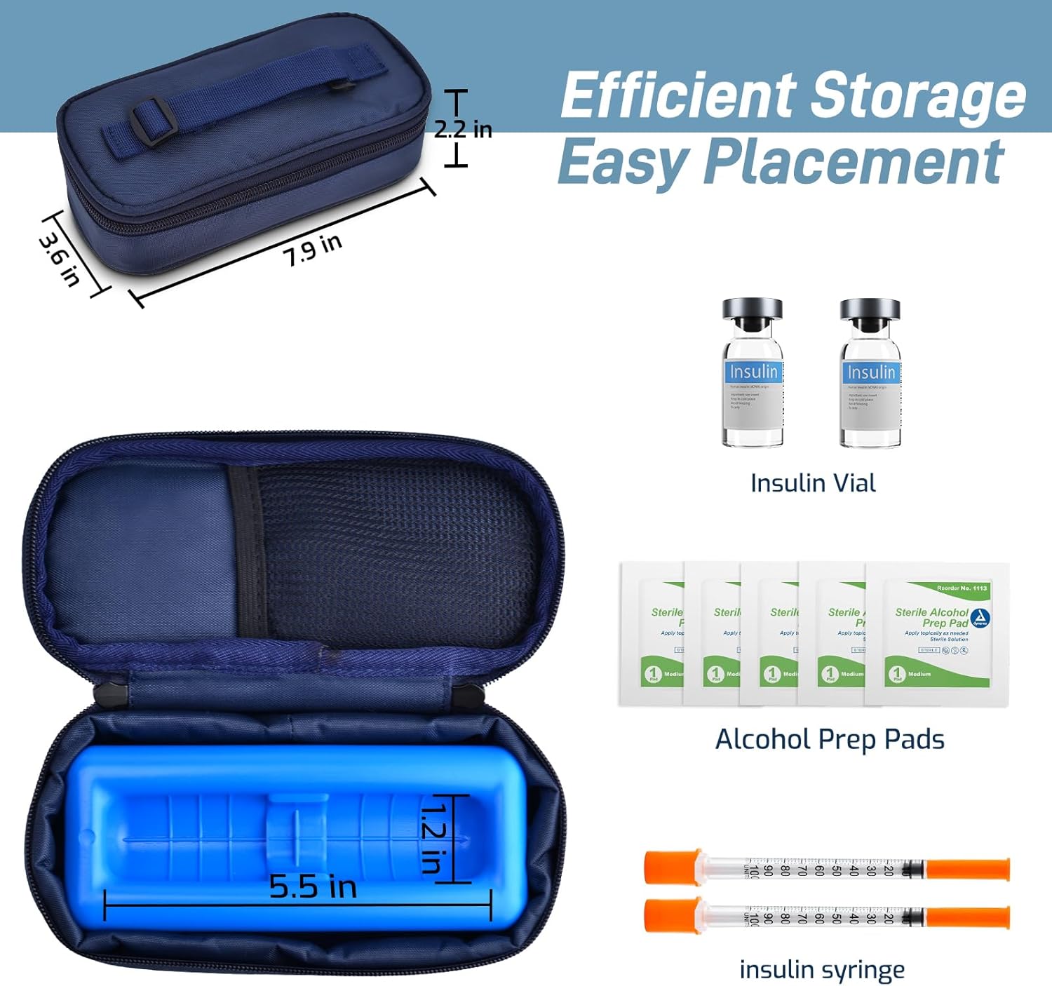 Picture of Medical Cooler Insulin Vial Carrying Travel Case Protector for Diabetic with One Ice Pack Black - Blue
