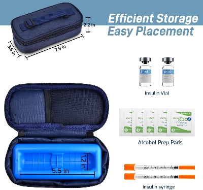 Picture of Medical Cooler Insulin Vial Carrying Travel Case Protector for Diabetic with One Ice Pack Black - Blue