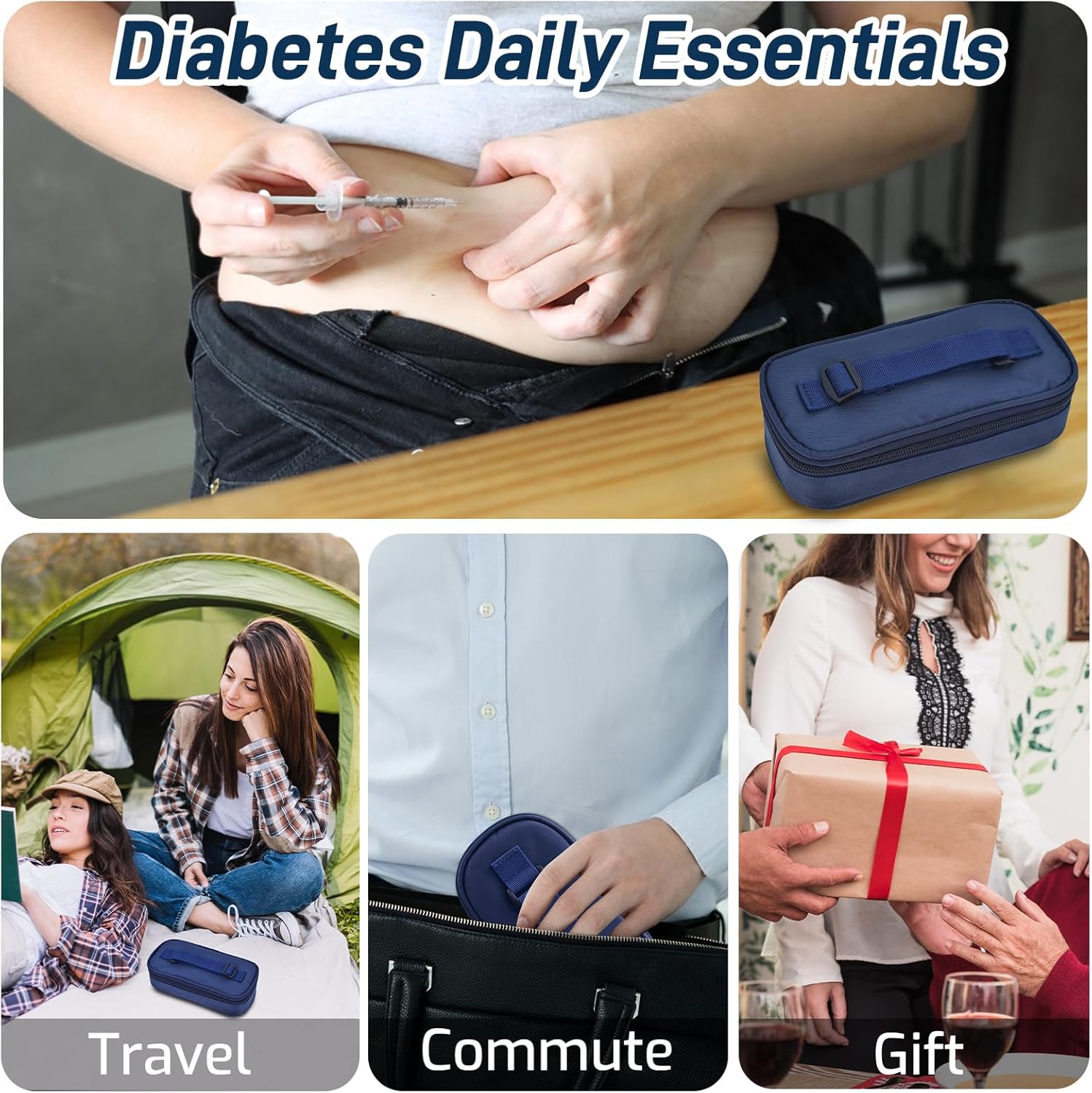 Picture of Medical Cooler Insulin Vial Carrying Travel Case Protector for Diabetic with One Ice Pack Black - Blue