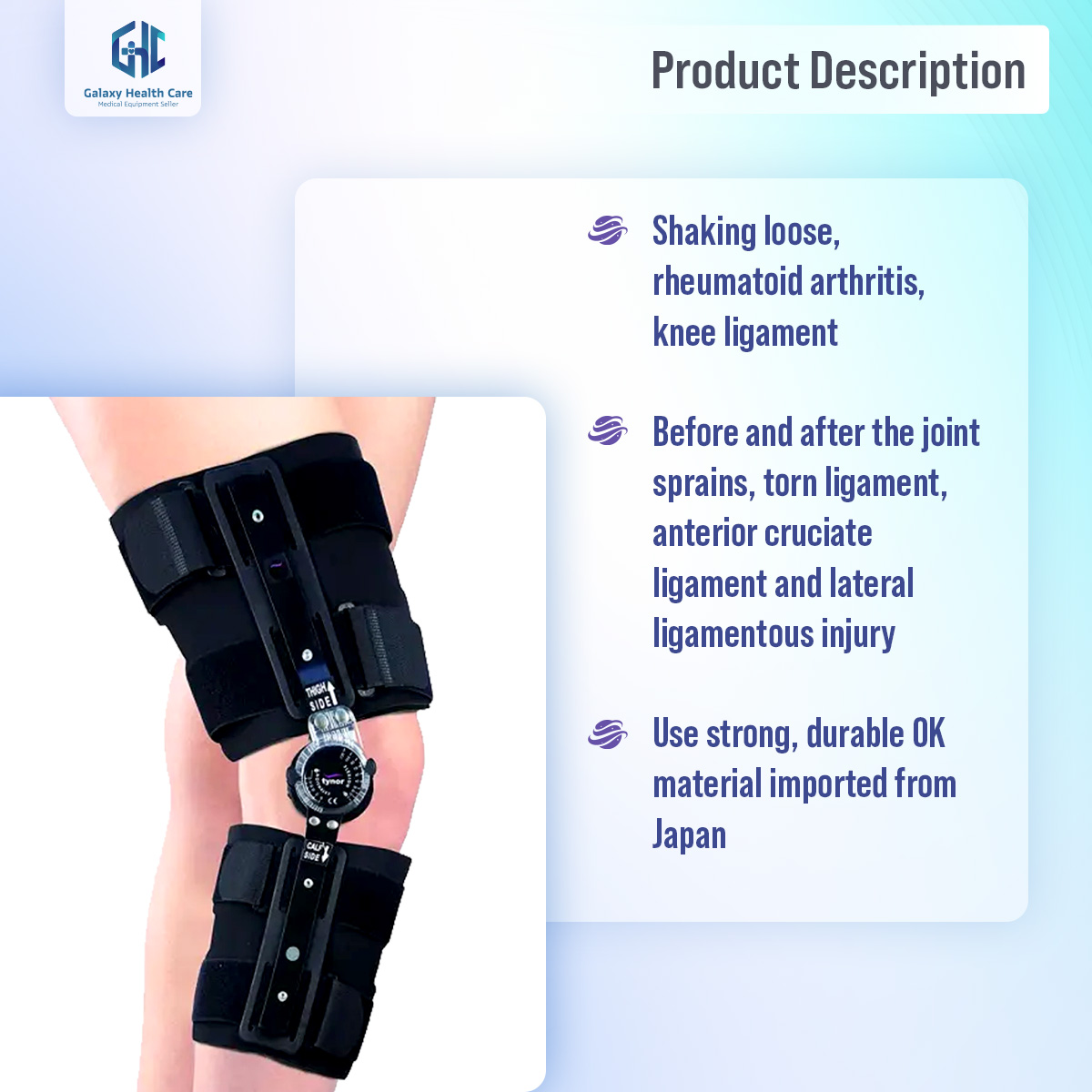 Picture of TYNOR ROM Knee Brace (Immobilization at any angle, comfortable)-Universal Size - Black