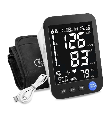 Picture of BSMI Blood Pressure Monitor Upper Arm Automatic Tonometer Digital BP Machine Heart Rate Pulse Monitor with Large Cuff for Medical - Black