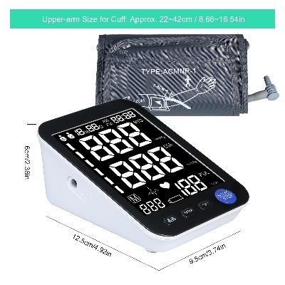 Picture of BSMI Blood Pressure Monitor Upper Arm Automatic Tonometer Digital BP Machine Heart Rate Pulse Monitor with Large Cuff for Medical - Black