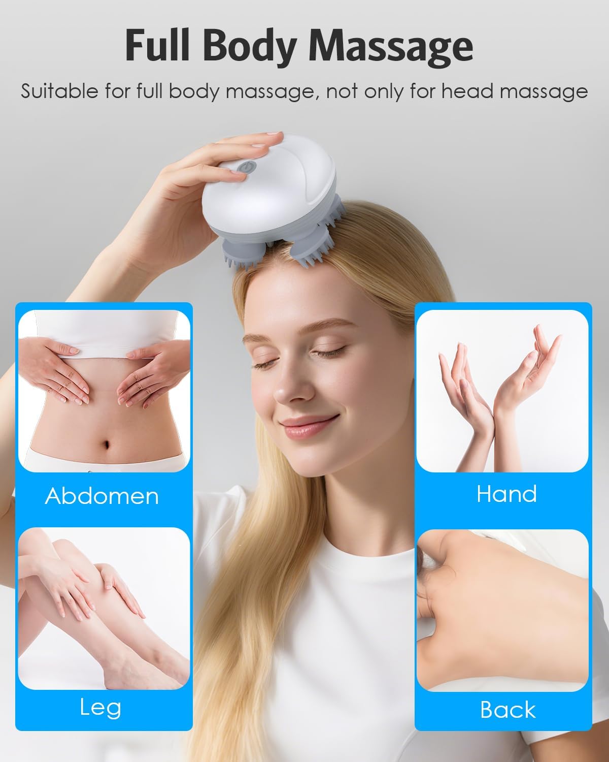 Picture of Electric Scalp Massager for Men Women, Handheld Cat Dog Pet Head Massager with 4 Massage Heads, 3 Speeds, Waterproof Massager for Soothing Muscles Joints, Hair Growth & Stress Relax