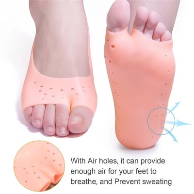 Picture of 2 Pcs/Set Soft Silicone Moisturizing Gel Socks For Foot Care Protector Relieve Dry Non-slip Feet Protection Pain Relief Patch - Beige