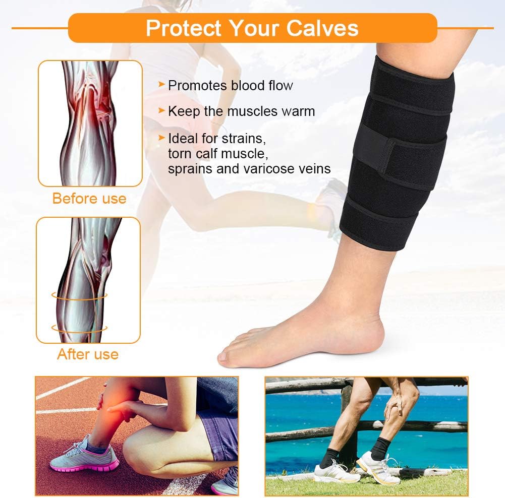 Picture of Calf Brace Adjustable Shin Splint Support Sleeve Leg Compression Wrap for Pulled Calf Muscle Pain Strain Injury, Swelling, Fits Men and Women - Black