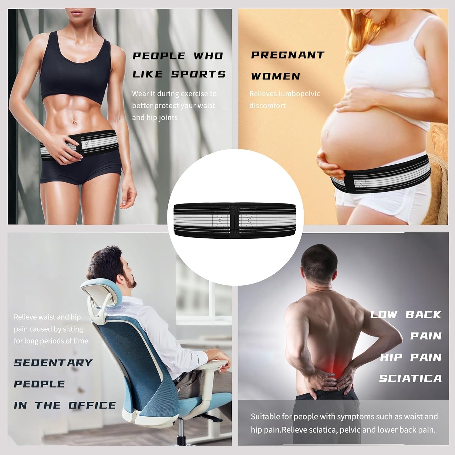 Picture of Sacroiliac SI Joint Belt for Back Pain Relief - Sciatica Pain Relief Belt for Women/Men, Adjustable Ergonomic Belt for Lower Back Support, Pelvic support, Sciatica Pain Relief Products. - Black