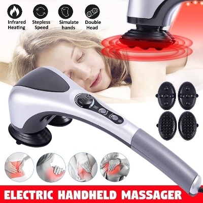 Picture of Double Head Full Body Massager Neck Back Leg Massage Machine Variable Speed Far Infrared Handheld Body Massager Hammer - Multicolor