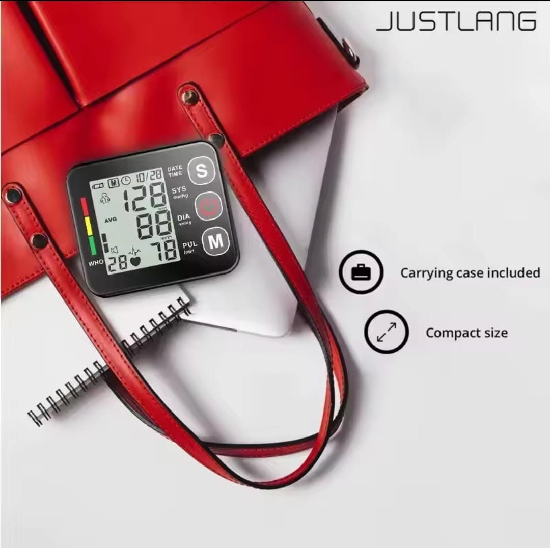 Picture of Wrist Blood Pressure Monitor Voice Medical Tonometer Backlit LCD Digital Sphygmomanometer Heart Rate Arrhythmia Pulse BP Monitor - Multicolor