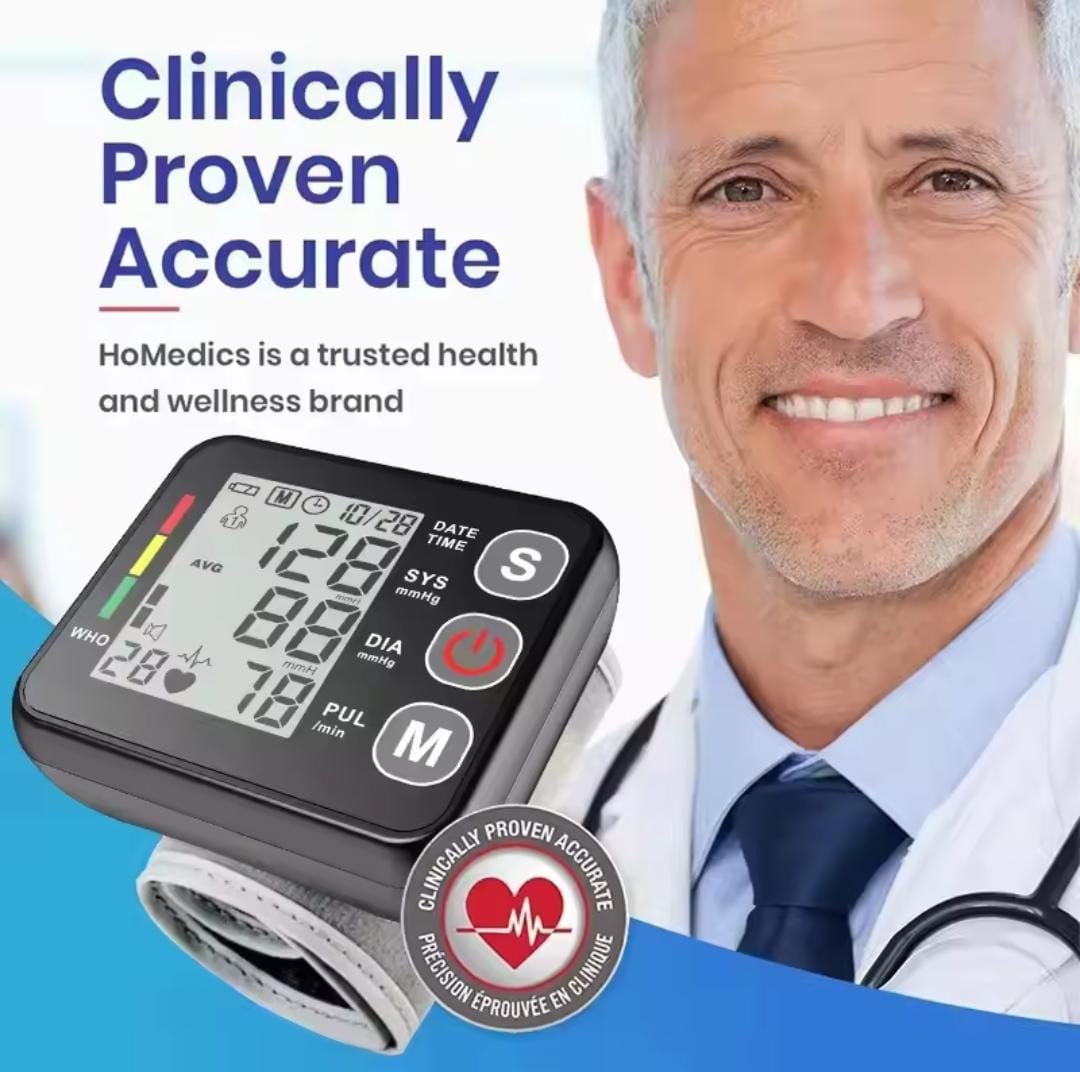Picture of Wrist Blood Pressure Monitor Voice Medical Tonometer Backlit LCD Digital Sphygmomanometer Heart Rate Arrhythmia Pulse BP Monitor - Multicolor