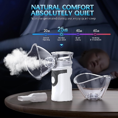 Picture of Portable Nebulizer, Handheld Mesh Nebulizer Machine for Adults and Kids, Metered - dose Inhaler Accessory, White - Multicolor
