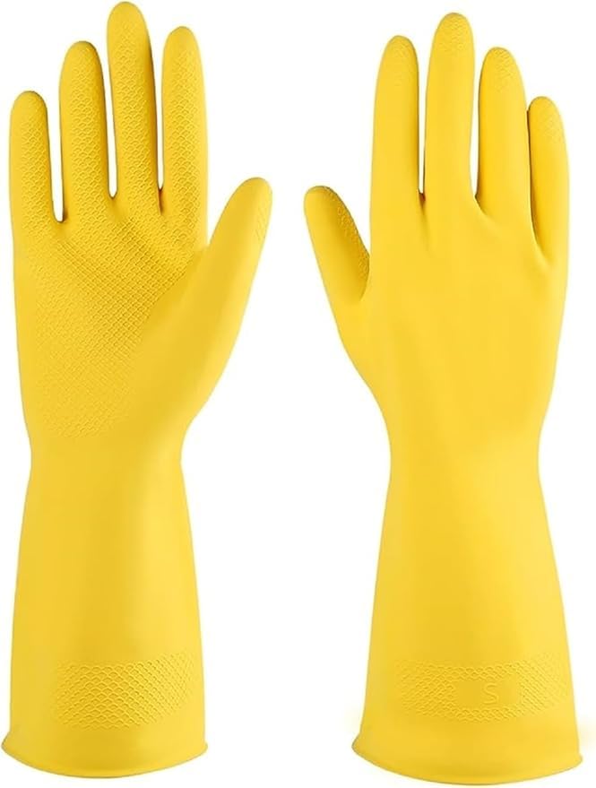 Picture of Rubber Reusable Heavy Duty Hand Gloves For Dishwashing, Gardening, Kitchen Cleaning Non-Slippery & Durable Long Elbow Length 1 Pair - Multicolor