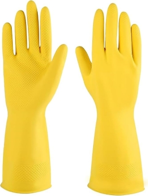 Picture of Rubber Reusable Heavy Duty Hand Gloves For Dishwashing, Gardening, Kitchen Cleaning Non-Slippery & Durable Long Elbow Length 1 Pair - Multicolor