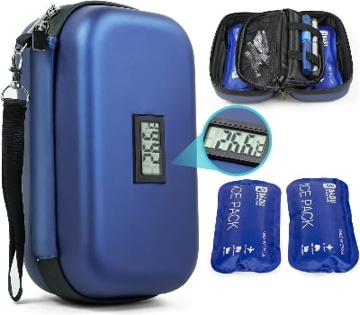 Picture of Insulin Cooler Case, 24-Hour Refrigerated Medicine Cooler for Travel with Thermometer Temperature Display - TSA Approved - Medicine Organizer Bag Includes 2 Ice Packs for Daily Life Trip - Blue