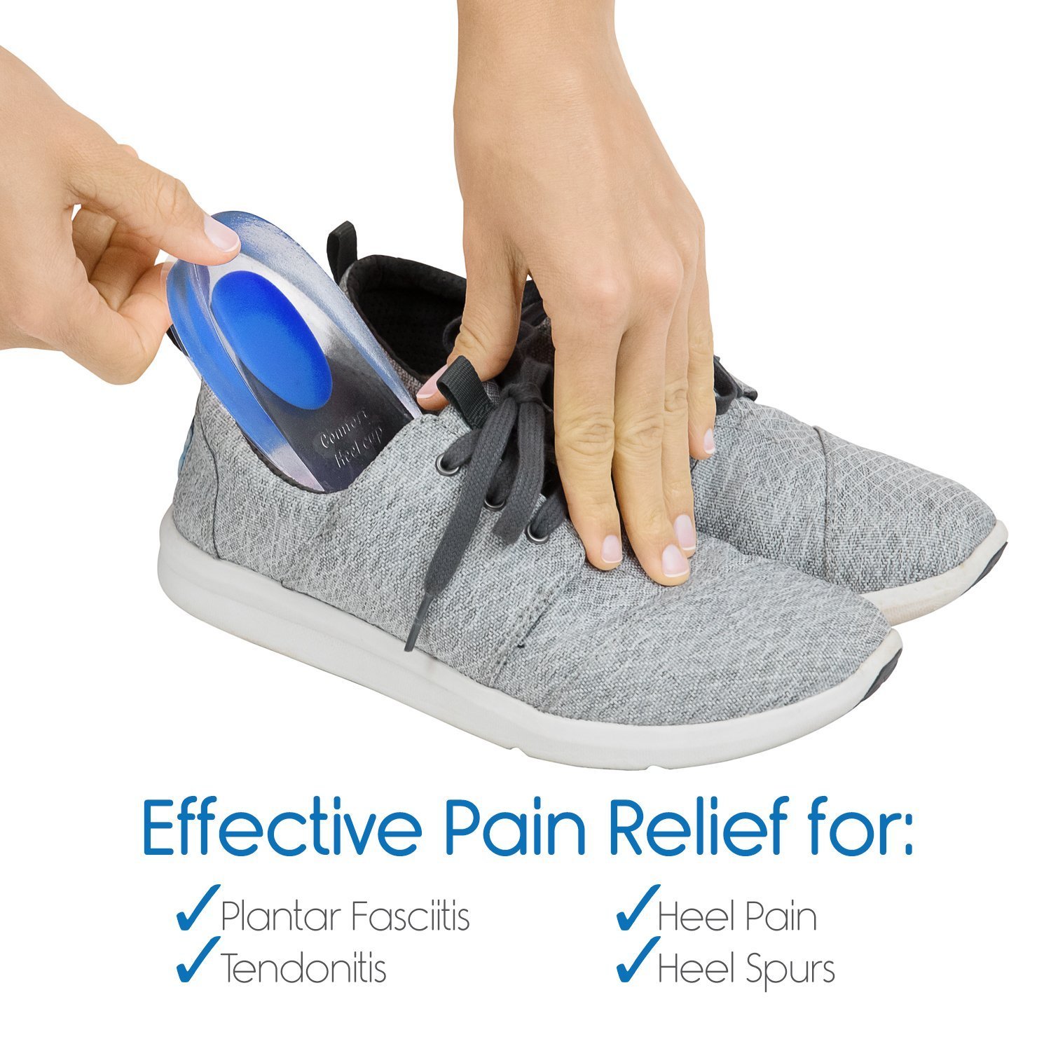 Picture of Silicone Gel Heel Protector Insole Cups for Swelling, Pain Relief, Foot Care Support Cushion for Men and Women - 1 Pair (Medium) - Multicolor
