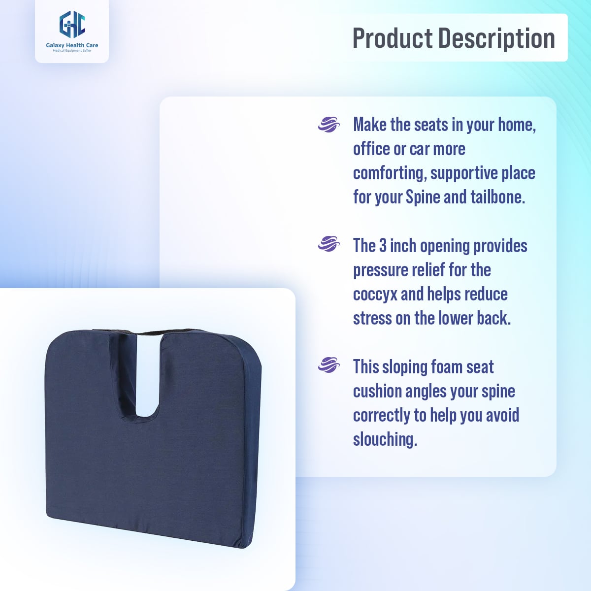 Picture of Coccyx Seat Cushion to Relieve Back, Sciatica and Tailbone Pain Ideal for Car, Office Chair - Multicolor