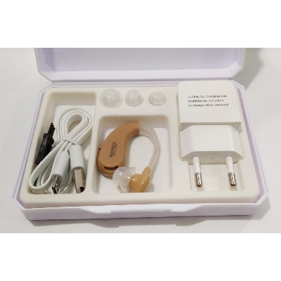 Picture of Rionet Mini Rechargeable BTE Hearing Aid Voice Amplifier Volume Control aids receiving device - EU Plug (beige) - White