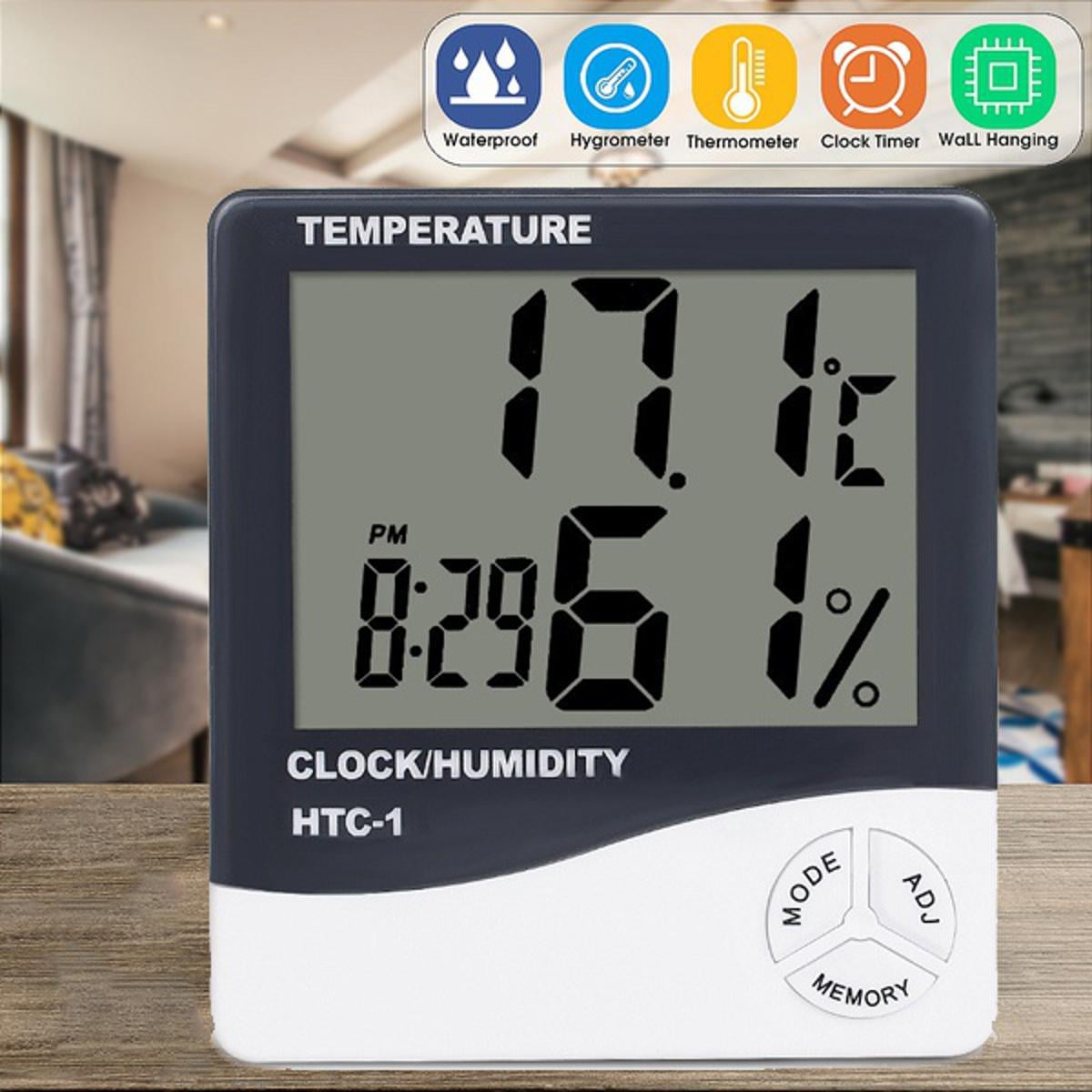 Picture of Indoor Room LCD Electronic Temperature Humidity Meter Digital Thermometer Hygrometer Weather Station Alarm Clock HTC-1 - White