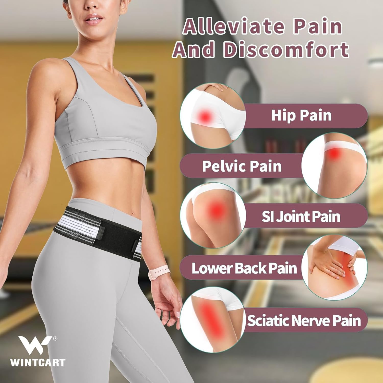 Picture of 109cm Universal Sacroiliac SI Joint Belt Minimalist Adjustable Non-Slip Pelvic Support Belts Comfortable Breathable Tailbone Protector Belt - Black
