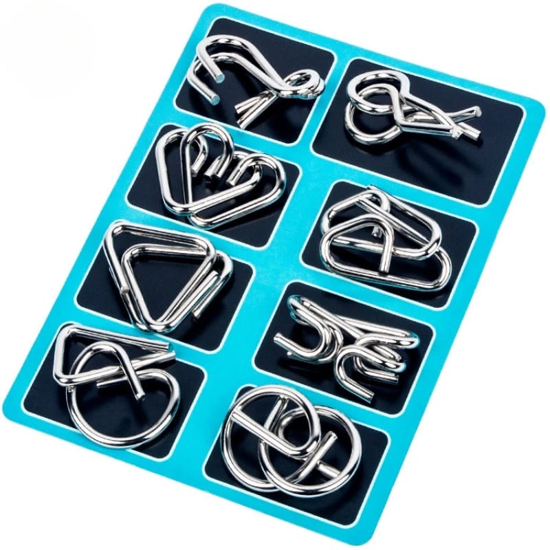 Picture of 8 Sets/Pack Metal Crafts Chinese Ring Puzzles Classic IQ Brain Teaser Magic Baffling Puzzles Game Toys for Children Adults 