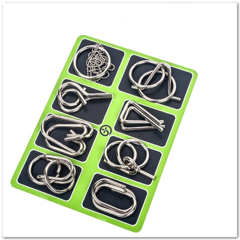 Picture of 8 Sets/Pack Metal Crafts Chinese Ring Puzzles Classic IQ Brain Teaser Magic Baffling Puzzles Game Toys for Children Adults 