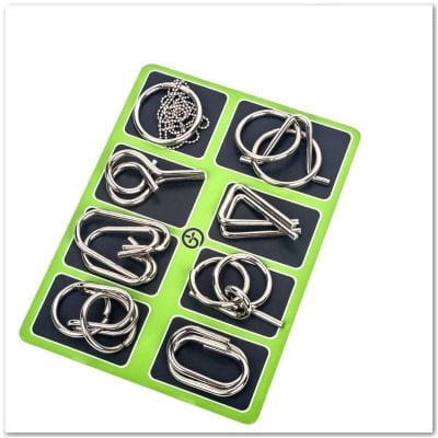 Picture of 8 Sets/Pack Metal Crafts Chinese Ring Puzzles Classic IQ Brain Teaser Magic Baffling Puzzles Game Toys for Children Adults 