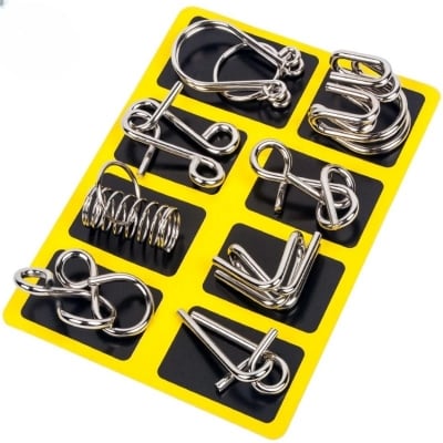 Picture of 8 Sets/Pack Metal Crafts Chinese Ring Puzzles Classic IQ Brain Teaser Magic Baffling Puzzles Game Toys for Children Adults 
