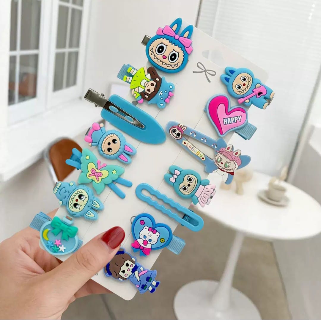 Picture of 14 Pcs Baby Girl Hair Clip Set for Children Hair Accessories/ Cartoon hair Clips for Girls - Multicolor