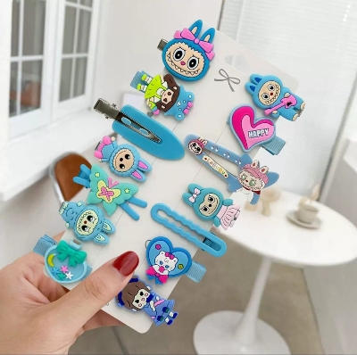 Picture of 14 Pcs Baby Girl Hair Clip Set for Children Hair Accessories/ Cartoon hair Clips for Girls - Multicolor