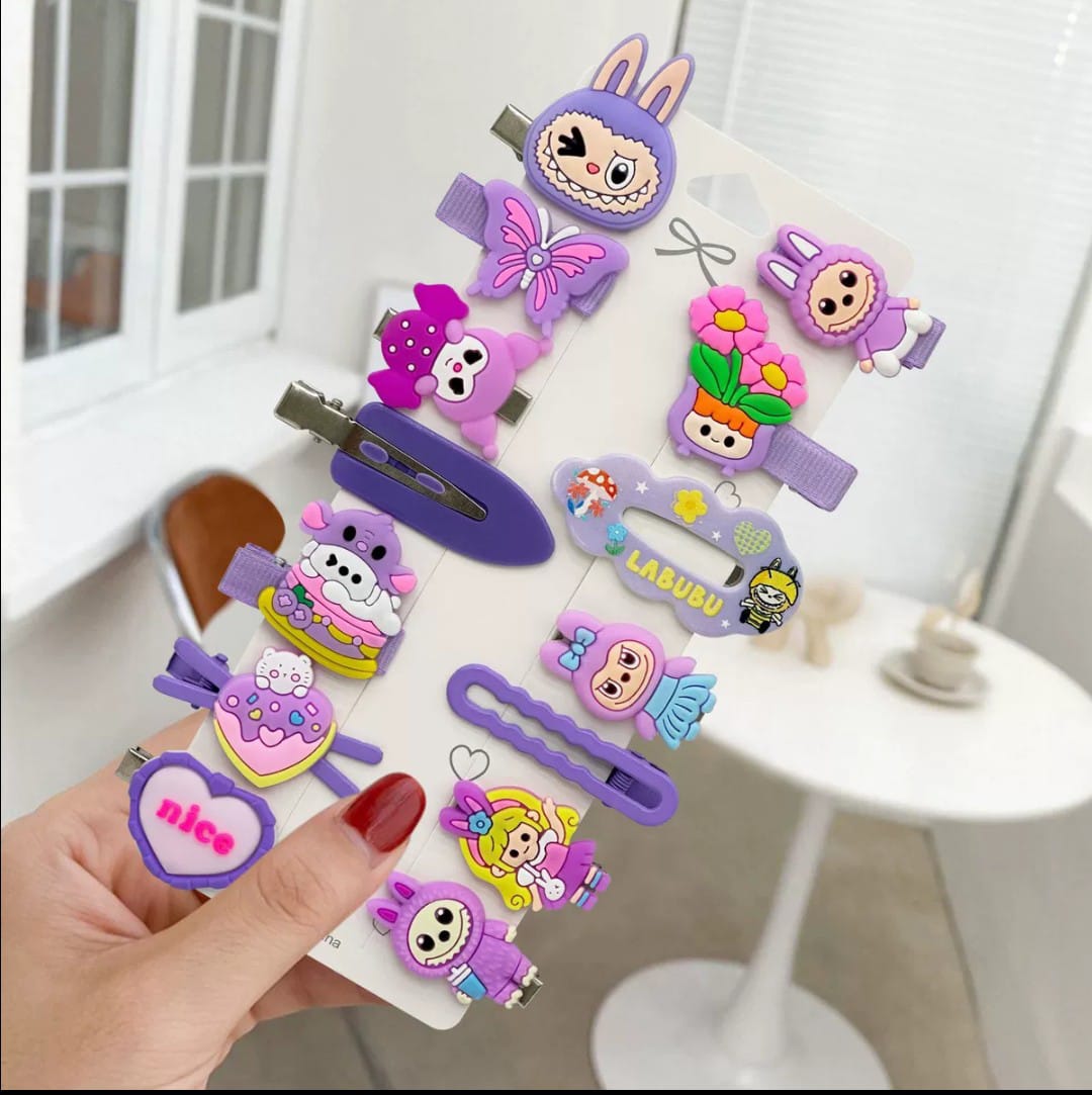 Picture of 14 Pcs Baby Girl Hair Clip Set for Children Hair Accessories/ Cartoon hair Clips for Girls - Multicolor