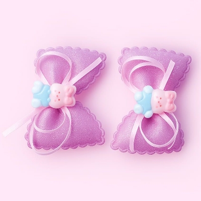 Picture of 6 Pcs /Set Girl Cute Cartoon Chiffon Bow Hairpins Kids Sweet Hair Clips Sequins Tassel Netting Yarn Barrettes Hair Accessories - Pink