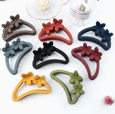 Picture of 4 pcs Korean Semi Circular Flower Frosted Matte hair Grab hair Accessories for Girls thin hair - Multicolor