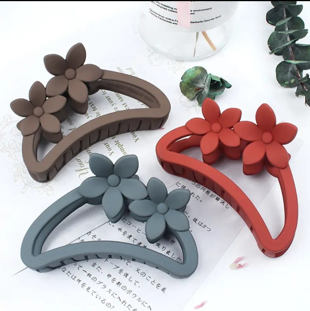Picture of 4 pcs Korean Semi Circular Flower Frosted Matte hair Grab hair Accessories for Girls thin hair - Multicolor