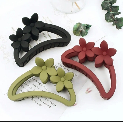 Picture of 4 pcs Korean Semi Circular Flower Frosted Matte hair Grab hair Accessories for Girls thin hair - Multicolor