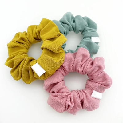 Picture of 2 pcs Linen Fabric Hair Scrunchies Custom Print Scrunchies Ties Hair Bun Scrunchy For Girls Women Ladies - Multicolor