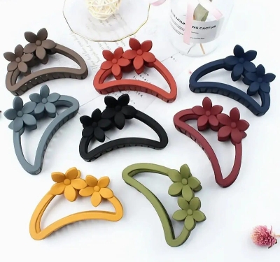 Picture of 4 pcs Korean Semi Circular Flower Frosted Matte hair Grab hair Accessories for Girls thin hair - Multicolor