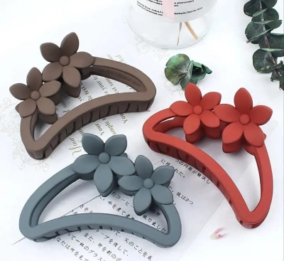 Picture of 4 pcs Korean Semi Circular Flower Frosted Matte hair Grab hair Accessories for Girls thin hair - Multicolor