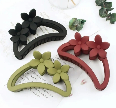 Picture of 4 pcs Korean Semi Circular Flower Frosted Matte hair Grab hair Accessories for Girls thin hair - Multicolor